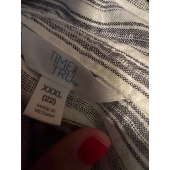 Linen Blend Dress  XXXL Pockete Button-Down Striped Beach Coastal  Boho‎ - Picture 8 of 9